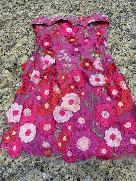 Petal & Pup Dresses & Skirts - Petal & Pup Strapless Floral Appliqué Dress in Magenta and Pink